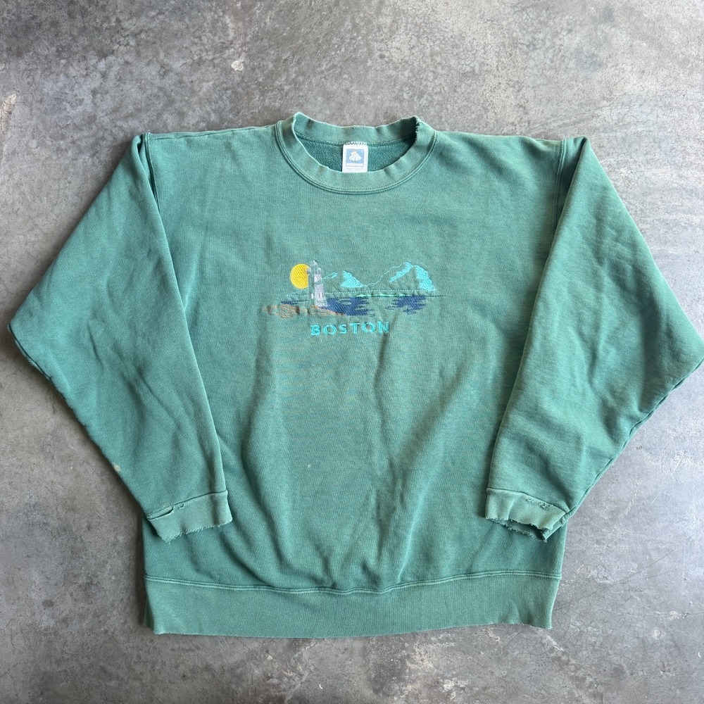 Vintage 90s Boston Embroidered Sweatshirt Crewneck Faded Mens XL USA Made